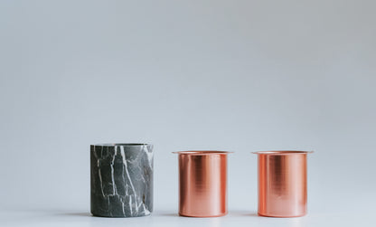 One black marble vessel and two candle refills - recyclable, reusable, refillable candles